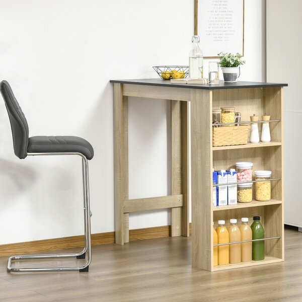 HOMCOM Tavolo da bar tavolo alto da cucina tavolo da bar - dim. 112L x 57P x 106H cm - 3 mensole - effetto rovere chiaro nero