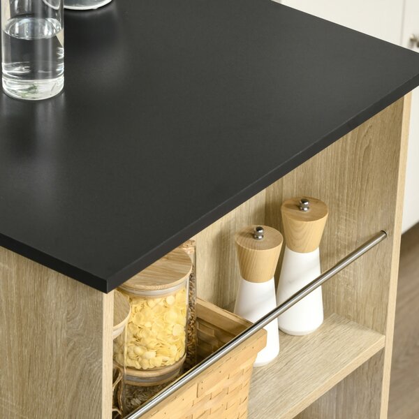 HOMCOM Tavolo da bar tavolo alto da cucina tavolo da bar - dim. 112L x 57P x 106H cm - 3 mensole - effetto rovere chiaro nero