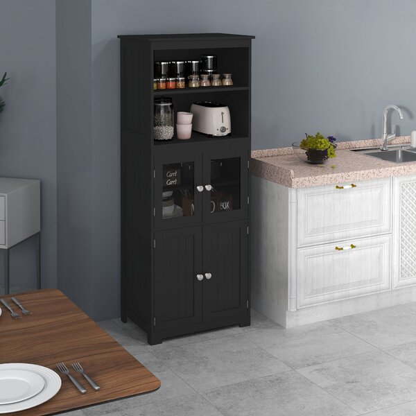 HOMCOM Credenza da cucina buffet vaisselier mobile da archiviazione multi-ripostiglio dim. 60L x 30P x 162H cm nero