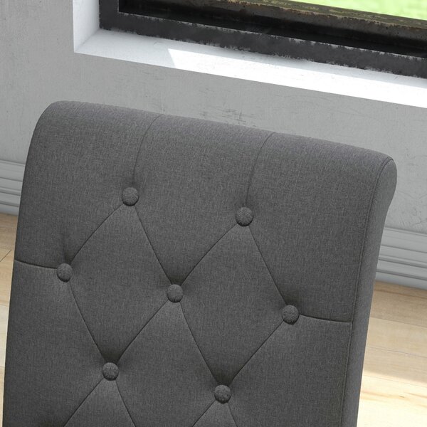 HOMCOM Set di 2 Sedie con linee e posteriori curvi, schienale capitonné con bottoni e piedi in legno, stile Chesterfield, Grigio Scuro| Aosom Italy