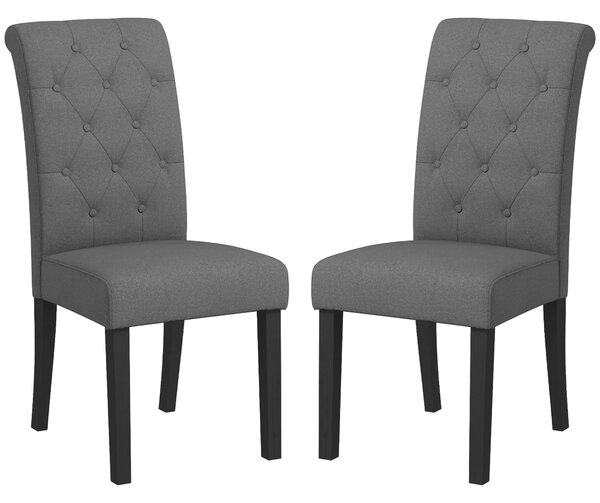 HOMCOM Set di 2 Sedie con linee e posteriori curvi, schienale capitonné con bottoni e piedi in legno, stile Chesterfield, Grigio Scuro| Aosom Italy