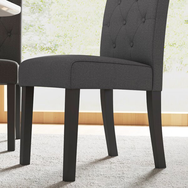 HOMCOM Set di 2 Sedie con linee e posteriori curvi, schienale capitonné con bottoni e piedi in legno, stile Chesterfield, Grigio Scuro| Aosom Italy