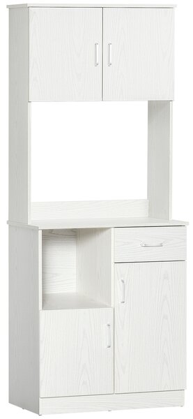 HOMCOM Credenza da cucina armoire de cuisine multi-rangements 4 ante 1 cassetto ripiano + grande piano 71 x 41 x 178 cm MDF bianco