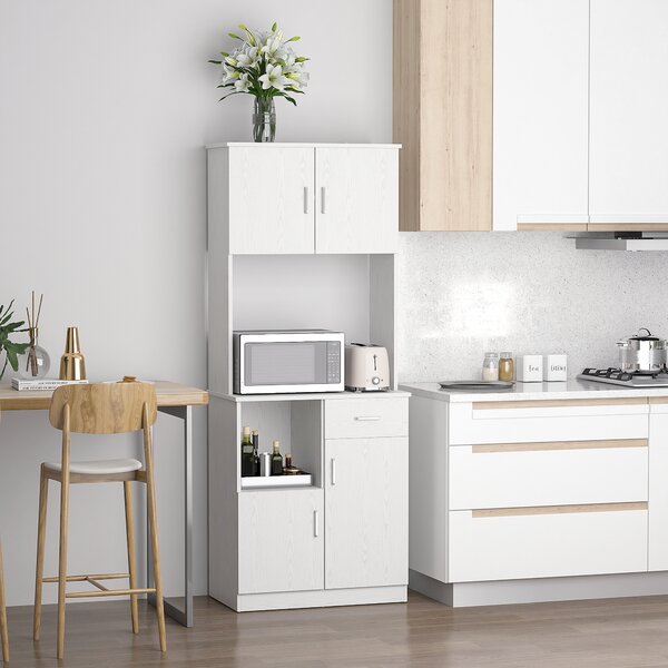 HOMCOM Credenza da cucina armoire de cuisine multi-rangements 4 ante 1 cassetto ripiano + grande piano 71 x 41 x 178 cm MDF bianco