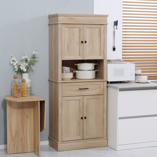 HOMCOM Credenza da cucina buffet con armadi, ripiani regolabili, cassetto e nicchia, stile moderno per sala da pranzo, soggiorno, 74 x 39,5 x 183 cm, quercia chiara