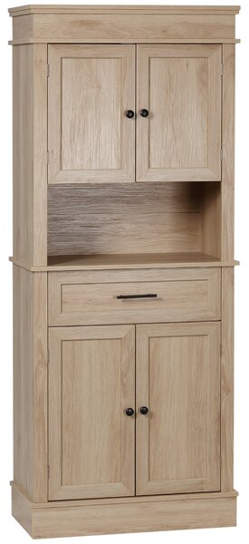 HOMCOM Credenza da cucina buffet con armadi, ripiani regolabili, cassetto e nicchia, stile moderno per sala da pranzo, soggiorno, 74 x 39,5 x 183 cm, quercia chiara