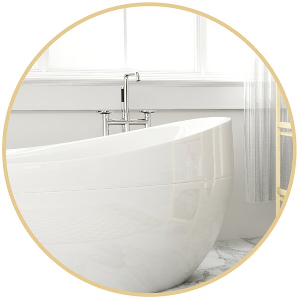 HOMCOM Specchio Rotondo da Bagno con Superficie Antiurto, in Vetro e Acciaio, Ø70x2.5 cm, color Oro | Aosom Italy