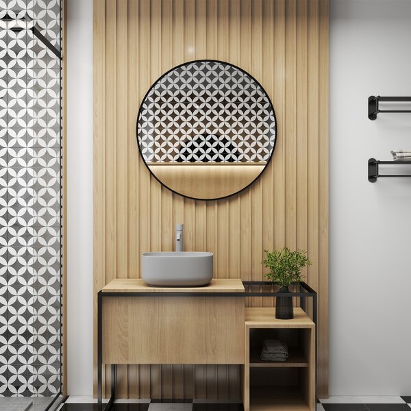Koonmi 106 cm specchio rotondo d'argento, grande specchio da parete rotondo con cornice in alluminio per lavabo, soggiorno, camera da letto, decorazione della parete d'ingresso