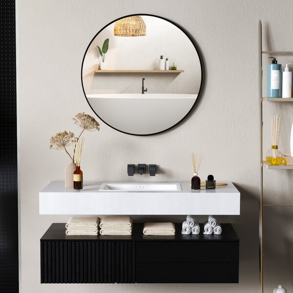 HOMCOM Specchio rotondo specchio bagno cornice in metallo facile da installare, per camera da letto, soggiorno, ingresso, Ø 70 x 2,5 cm nero