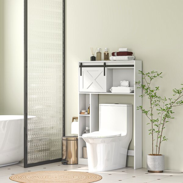 HOMCOM Mobile di archiviazione sopra il water con porta scorrevole, Mobile scaffale sopra WC, ripiano regolabile, bianco