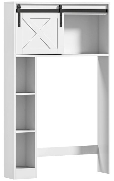 HOMCOM Mobile di archiviazione sopra il water con porta scorrevole, Mobile scaffale sopra WC, ripiano regolabile, bianco