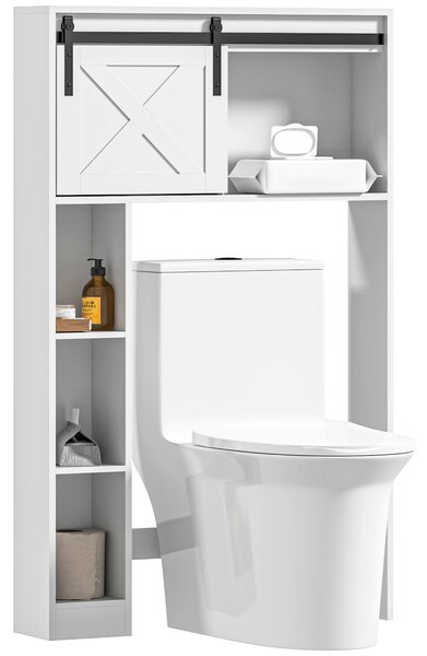 HOMCOM Mobile di archiviazione sopra il water con porta scorrevole, Mobile scaffale sopra WC, ripiano regolabile, bianco