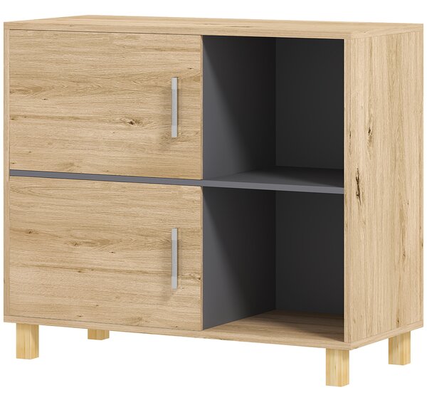 HOMCOM Mobiletto per il bagno, mobile di archiviazione con vani aperti e armadio, dim. 80 x 35 x 70 cm, legno naturale