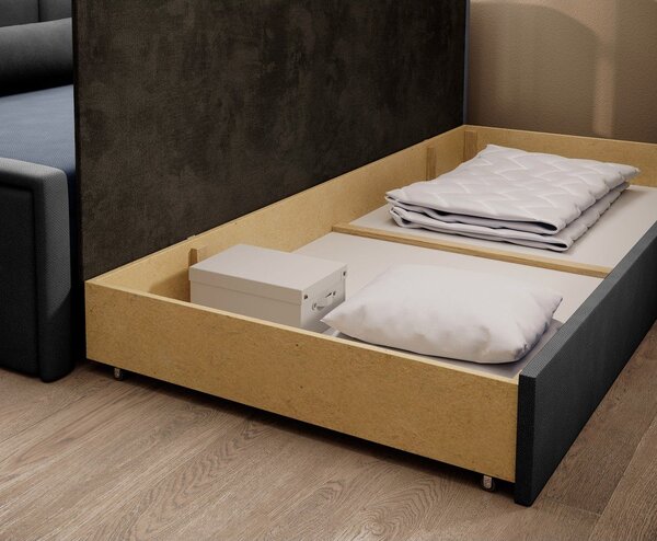 Divano blu/grigio allungabile/con contenitore e rivestimento in ciniglia 214 cm Fulgeo – ELTAP