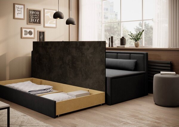 Divano grigio scuro allungabile/con contenitore e rivestimento in ciniglia 214 cm Fulgeo – ELTAP