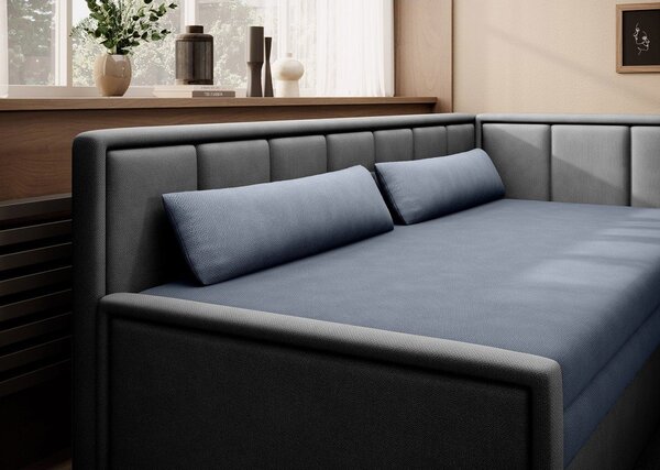 Divano blu/grigio allungabile/con contenitore e rivestimento in ciniglia 214 cm Fulgeo – ELTAP