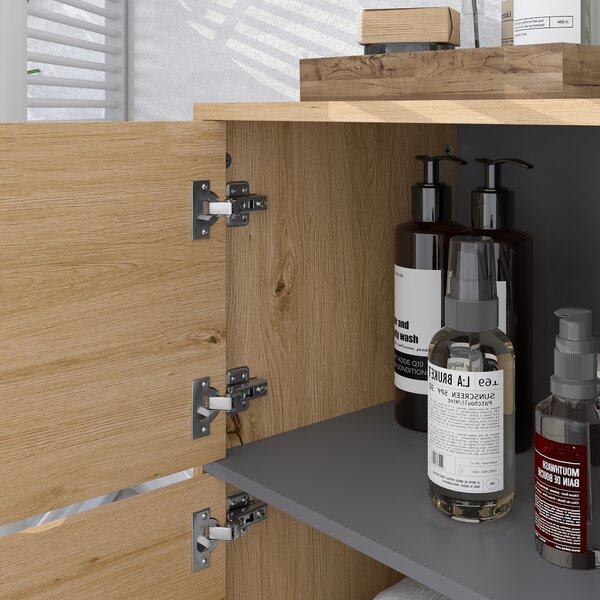 HOMCOM Mobiletto per il bagno, mobile di archiviazione con vani aperti e armadio, dim. 80 x 35 x 70 cm, legno naturale
