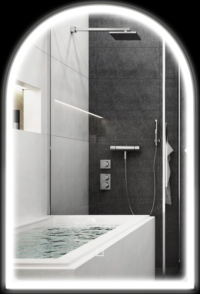HOMCOM Specchio da bagno LED 90 x 60cm, da parete, 3 colori, a arco, cornice in alluminio, anti-appannamento e interruttore tattile