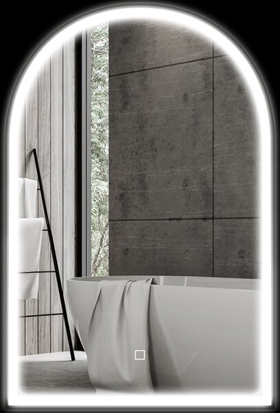 HOMCOM Specchio da bagno LED 90 x 60cm, da parete, 3 colori, a arco, cornice in alluminio, anti-appannamento e interruttore tattile
