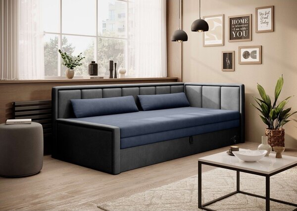 Divano blu/grigio allungabile/con contenitore e rivestimento in ciniglia 214 cm Fulgeo – ELTAP