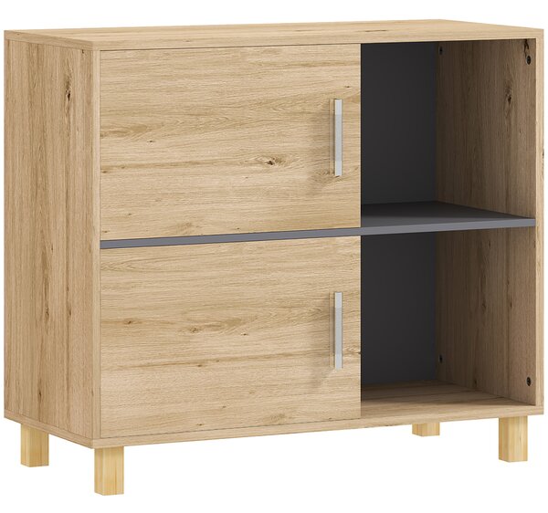 HOMCOM Mobiletto per il bagno, mobile di archiviazione con vani aperti e armadio, dim. 80 x 35 x 70 cm, legno naturale