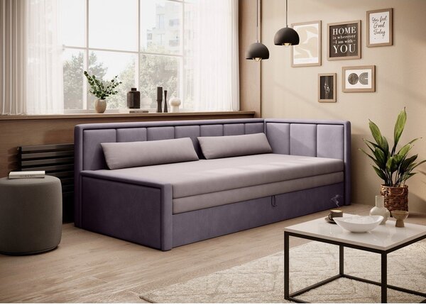 Divano rosa allungabile/con contenitore e rivestimento in ciniglia 214 cm Fulgeo – ELTAP