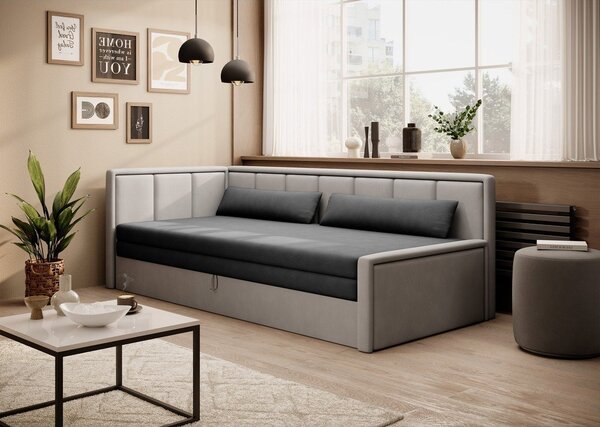 Divano grigio allungabile/con contenitore e rivestimento in ciniglia 214 cm Fulgeo – ELTAP