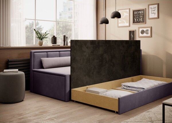 Divano rosa allungabile/con contenitore e rivestimento in ciniglia 214 cm Fulgeo – ELTAP
