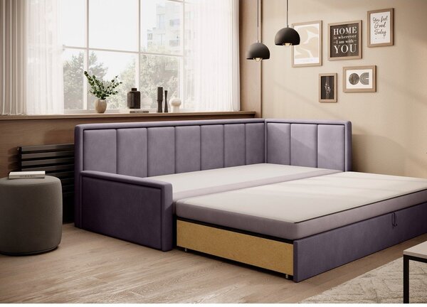Divano rosa allungabile/con contenitore e rivestimento in ciniglia 214 cm Fulgeo – ELTAP