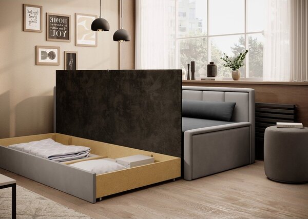 Divano grigio allungabile/con contenitore e rivestimento in ciniglia 214 cm Fulgeo – ELTAP