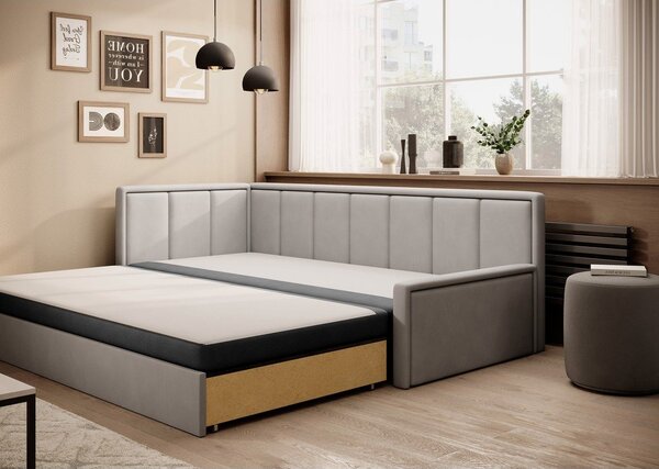 Divano grigio allungabile/con contenitore e rivestimento in ciniglia 214 cm Fulgeo – ELTAP