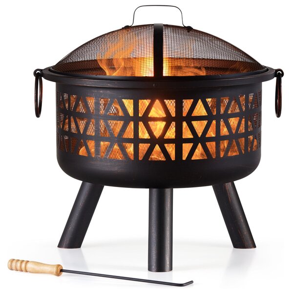 VonHaus Braciere da Giardino in Acciaio Effetto Bronzo con Design Geometrico