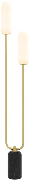 Lampada da Terra a U con 2 Luci 26x12x150 cm Interruttore a Pedale e Base in Marmo Bianco Nero e Oro