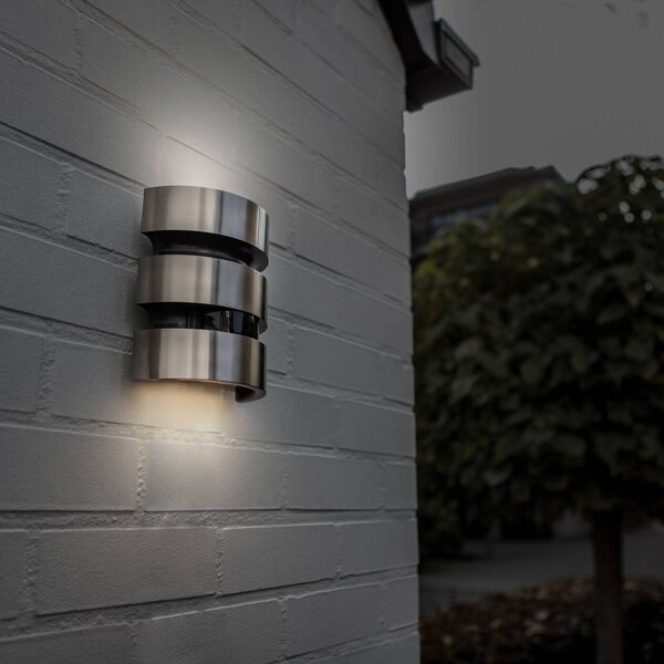 LUTEC Applique da esterno LED MAYA, acciaio inossidabile, altezza 18 cm, IP44 MAYA, Alluminio / Grigio / Zincato, Acciaio Inox, Moderno, Applique da esterni