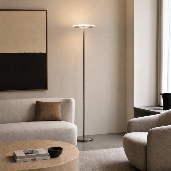 Lucande Lampada da terra con luce lettura Raymond, dimmerabile, Alluminio / Grigio / Zincato, Soggiorno / Sala da pranzo, Metallo, Moderno, Lampada LED da terra