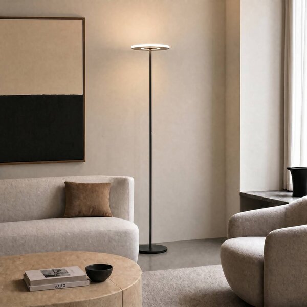 Lucande Lampada da terra con luce lettura Raymond, dimmerabile, Nero, Soggiorno / Sala da pranzo, Metallo, Moderno, Lampada LED da terra