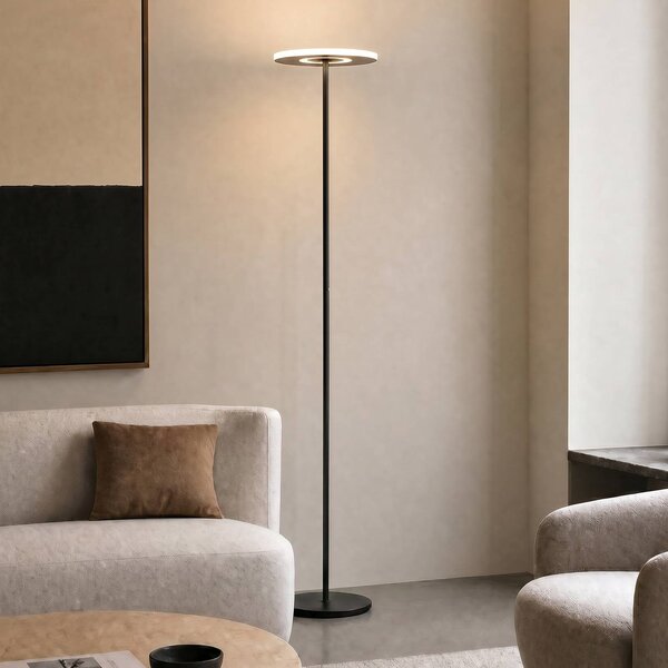 Lucande Lampada da terra con luce lettura Raymond, dimmerabile, Nero, Soggiorno / Sala da pranzo, Metallo, Moderno, Lampada LED da terra