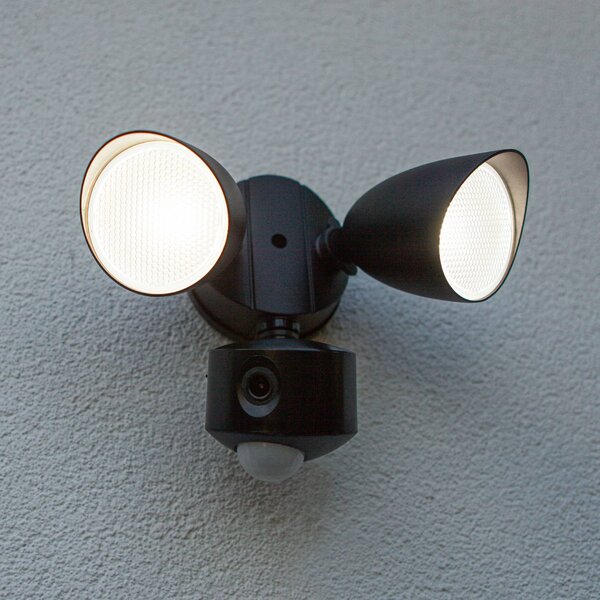 LUTEC Proiettore da esterno con sensore LED SHRIMP nero 20 W a 2 luci IP54, Nero, Alluminio, Moderno, Applique da esterni