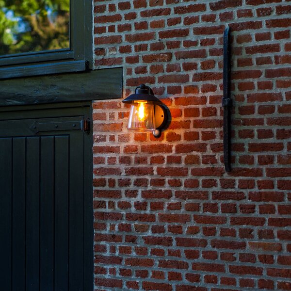 LUTEC Lampada da esterno con sensore CATE, nera, 22 cm, IP44, E27 dimmerabile, Nero, Alluminio, Antico, Applique da esterni