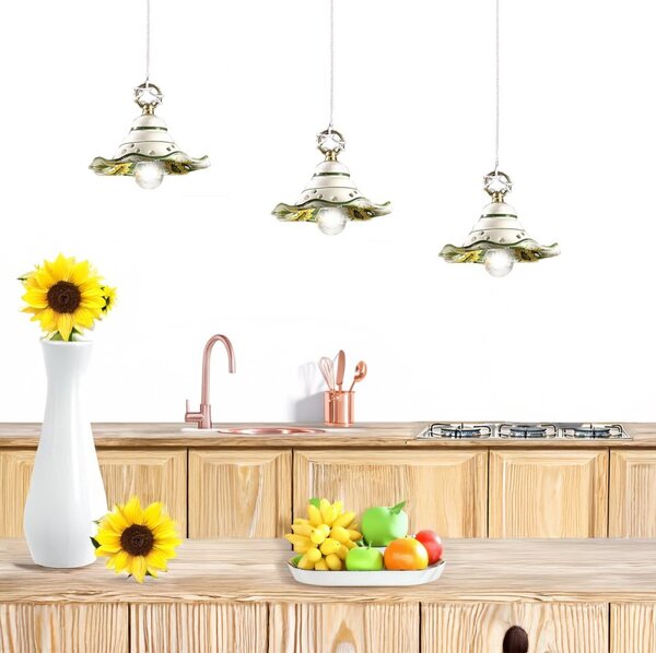 Lampadario ceramica lampadari bartalini 2217.4 e27 led 18cm piatto girasole artigianale - Lampadari Bartalini