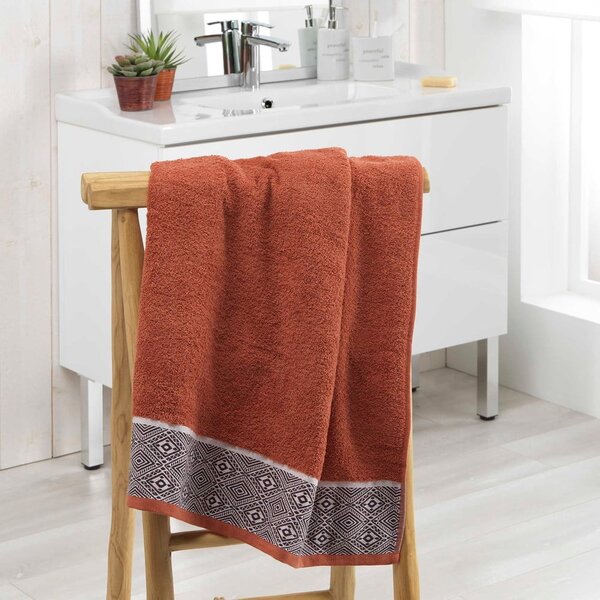 Asciugamano in spugna di cotone color mattone 70x130 cm Esteban - douceur d'intérieur