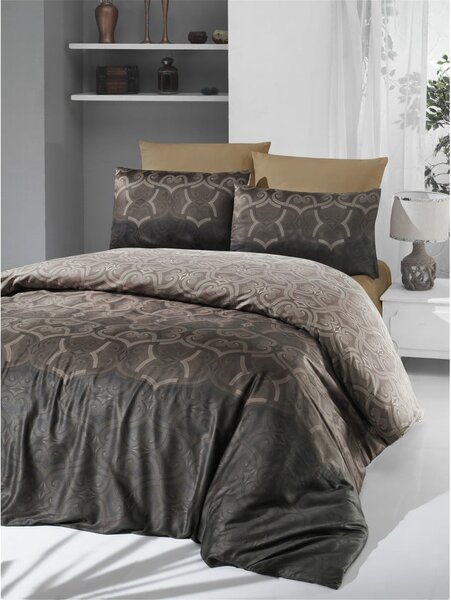 Biancheria da letto matrimoniale in cotone sateen marrone 200x200 cm Pandora - Mijolnir