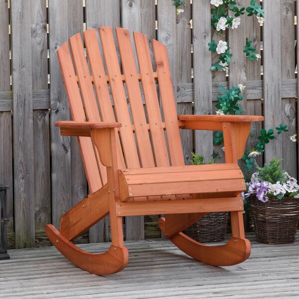 Outsunny Sedia Adirondack in Legno, Sedia a Dondolo per Giardino ed Esterni Impermeabile, 77x94x97cm Teak|Aosom