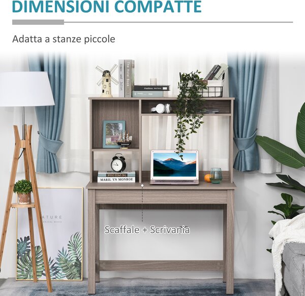 HOMCOM Scrivania Scaffale con Libreria Sopra in Legno per Camera, Cameretta o Ufficio, Scrivania Salvaspazio 105x50x137.5cm|Aosom