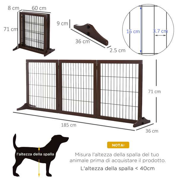 PawHut Cancello per animali pieghevole con supporto telaio in pino per porta corridoio Marrone|Aosom