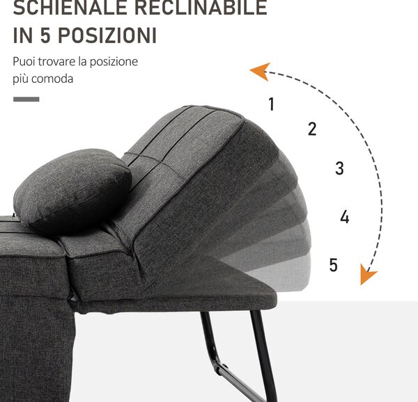 HOMCOM Poltrona Letto 4 in 1 con Schienale Regolabile in 5 posizioni, Cuscino e Imbottitura spessa, poggiapiedi ribaltabile, Grigio | Aosom Italy