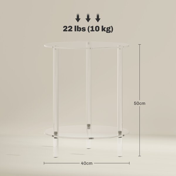HOMCOM Tavolino Basso Rotondo a 2 Livelli in Acrilico per Interni, Ø40x50 cm, Trasparente
