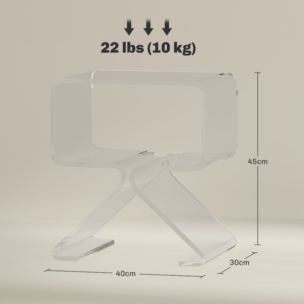 HOMCOM Tavolino Basso Geometrico a 2 Livelli in Acrilico con Gambe Triangolari, 40x30x45 cm, Trasparente