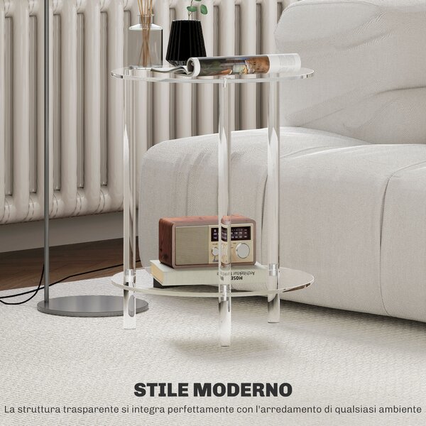 HOMCOM Tavolino Basso Rotondo a 2 Livelli in Acrilico per Interni, Ø40x50 cm, Trasparente