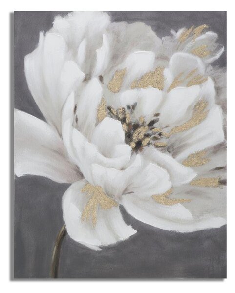 Dipinto Su Tela Bianco/oro Flower 80x3,7x100 Cm In Legno Di Pino E Canvas Multicolor